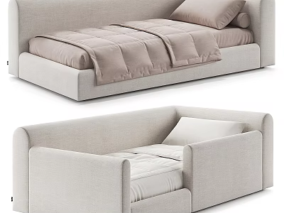 Modern Minimalist Light Gray Upholstered Single Bed Design With Quilt And Pillow 3d model