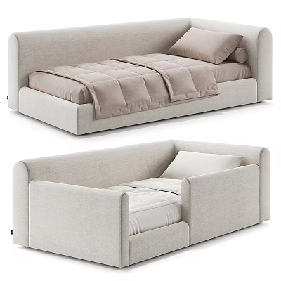 Modern Minimalist Light Gray Upholstered Single Bed Design With Quilt And Pillow 3d model