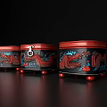 Traditional Ornamental Decor Set With Three Dragon Patterned Boxes Red Lids Black Bodies Red Feet