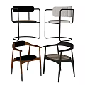 Modern Dining Chairs with Rattan Seats Wooden Frames and Metal Legs Design