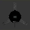 Black Robot With Mechanical Arm And Metal Frame Structure On Gray Reflective Surface