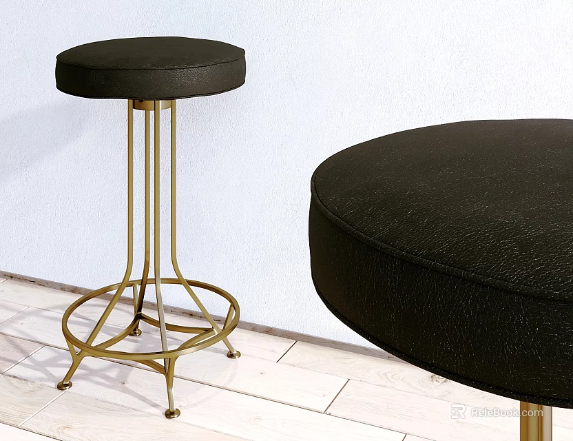 Modern Bar Stool With Black Upholstered Seat And Gold Metal Frame For Kitchen Bar Counter 3d model 