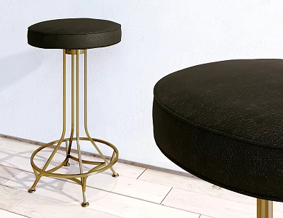 Modern Bar Stool With Black Upholstered Seat And Gold Metal Frame For Kitchen Bar Counter 3d model