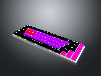 RGB Backlit Mechanical Gaming Keyboard With Colorful Purple Pink Keycaps And LED Lights 3d model