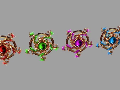 Ornamental Weapon Design Featuring Red Green Purple Blue Gemstones Gold Accents And Intricate Patterns 3d model