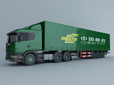 Green China Post Delivery Truck With Large Cargo Transportation Capacity 3d model