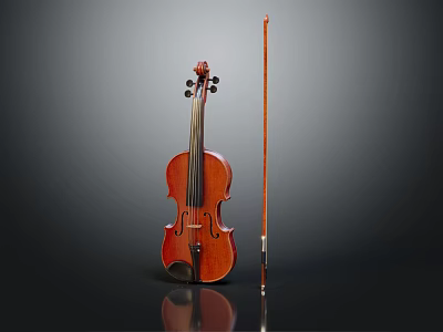 Classical Wooden Violin And Bow For Musical Performance And Practice 3d model