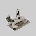 Modern Living Room Sofa And Coffee Table Set With Pillows Artwork Plant And Accent Chair