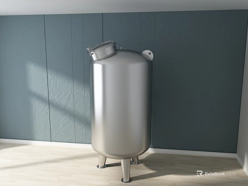 Silver Stainless Steel Tank In Room With Green Walls And Light Wood Floor 3d model 