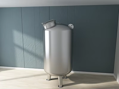 Silver Stainless Steel Tank In Room With Green Walls And Light Wood Floor 3d model