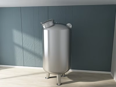 Silver Stainless Steel Tank In Room With Green Walls And Light Wood Floor 3d model