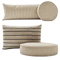 Cozy Beige Decorative Pillows Rectangular And Round With Striped Woven Textures
