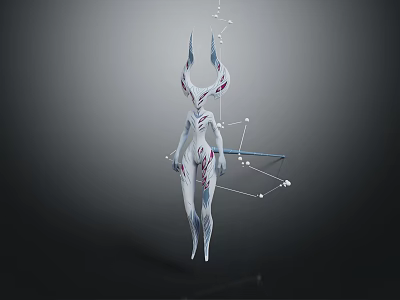 Futuristic Sci Fi Game Cinematic Character With Angular Horns White Purple Armor And Tech Lines 3d model