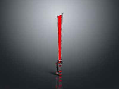 Red Long Knife Weapon Featuring Metal Handle And 3D Rendered Gray Background 3d model