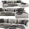 Modern Sectional Sofa With Multiple Soft Pillows And Cozy Knit Blankets 3d model