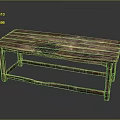 Vintage Wooden Long Table With Natural Wood Grain And Patched Black Marks On Distressed Surface