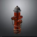 Red Fire Hydrant Classic Design With Chains And White Top Details