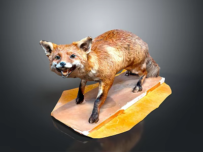 Realistic Red Fox Game Movie Character Sculpture With Orange Base And Dark Background 3d model