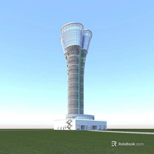 Modern Glass Tower With Unique Multi Section Design And Metal Framework 3d model 