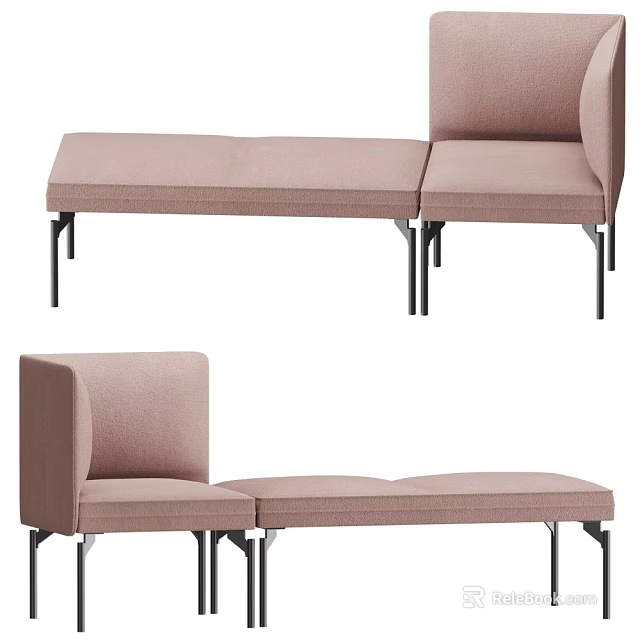 Light Pink Upholstered Sectional Sofa With Modular Design And Metal Legs 3d model
