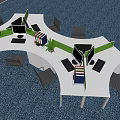 Modern Curved White Office Desk With Multiple Workstations Black Chairs Green Plants And Organizers
