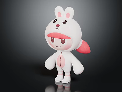Cute Cartoon Rabbit Character With White Body Pink Ear Tips And Red Nose 3d model
