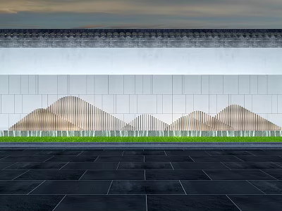 Garden Landscape Design With Mountain Shaped Wooden Structures Green Lawn And Black Stone Pavement 3d model