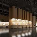 Spacious Exhibition Hall Interior With Wooden Display Cabinets And Bright Lighting