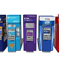 Colorful ATM Machines As Public Facilities With Various Designs For Banking Services