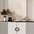 Modern Entryway Side Cabinet With Striped Design Lighting And Decorative Items 3d model