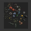 3D Fantasy Forest Scene Components With Colorful Mushrooms Crystals And Plants