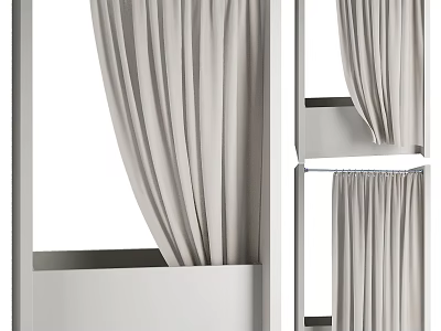 Gray Flowing Curtains for Window Decoration and Home Interior Design Ideas 3d model