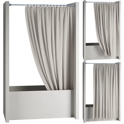 Gray Flowing Curtains for Window Decoration and Home Interior Design Ideas 3d model