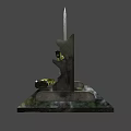 Traditional Swords With Green Scabbards And Golden Fittings On Black Stand