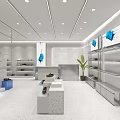 Modern Shoe Store Interior With Glass Facade White Blue Decor Shelves And Bright Lighting