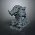 Realistic Wild Boar Sculpture 3D Model With Textured Rock Base Stand 3d model