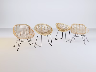 Four Rattan Leisure Chairs with Black Metal Legs Modern Minimalist Design 3d model