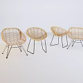Four Rattan Leisure Chairs with Black Metal Legs Modern Minimalist Design