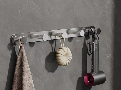 Modern Bathroom Accessories With Hanging Rack Towel Bath Sponge And Hair Dryer 3d model