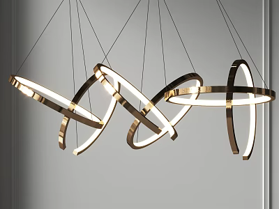Modern Minimalist Circular Intersecting Chandeliers Interior With Metal Frame And LED Light Strips 3d model