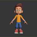 3D Cartoon Game Character With Brown Hair Green Eyes Orange Shirt Blue Pants Red Shoes