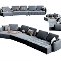 Spacious Gray Sectional Sofa With L Shaped Design And Decorative Pillows 3d model