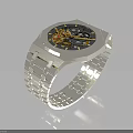 Luxury Silver Wristwatch With Golden Mechanical Movement And Stainless Steel Band