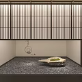 Japanese Style Indoor Miniature Garden Featuring Moss Covered Stone And Wooden Lattice Screen