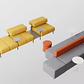 Modern Sofa and Coffee Table Set with Yellow Gray Sofas Orange Stools and White Tables