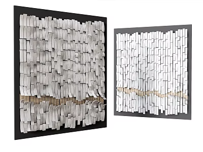 Modern Abstract Wall Art With White Gray Panels Black Frame And Brown Accent 3d model