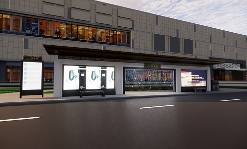 Outdoor New Chinese Landscape Waiting Station Bus Station Intelligent Bus Station Transparent Electronic Screen 3d model