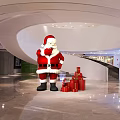 Giant Santa Claus Figure With Red Gift Boxes In Modern Hall Interior With Curved Structure