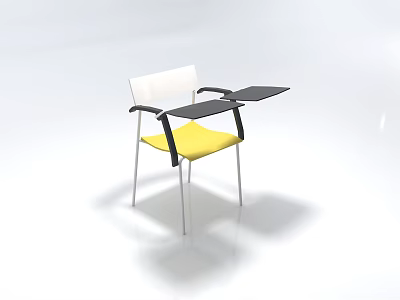 Single Chair with Yellow Seat White Backrest Black Armrests and Small Table Top 3d model