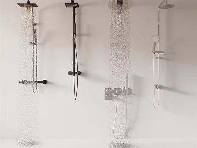 Various Wall Mounted Shower Heads With Different Water Spray Patterns 3d model